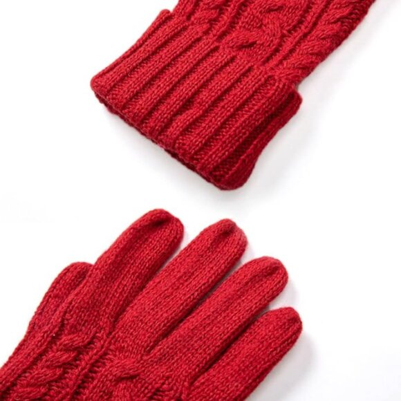 PACKAGE NEVER OPENED - Red Merino Wool Cable-Knit Hat/Gloves Set in Gift Box - Picture 4 of 5
